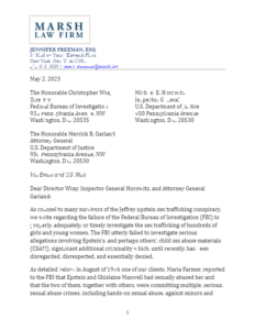 Letter Requesting Investigation of the FBI's Failures Surrounding Jeffrey Epstein's Sex Trafficking and Child Pornography (CSAM) Crimes « Marsh Law Firm